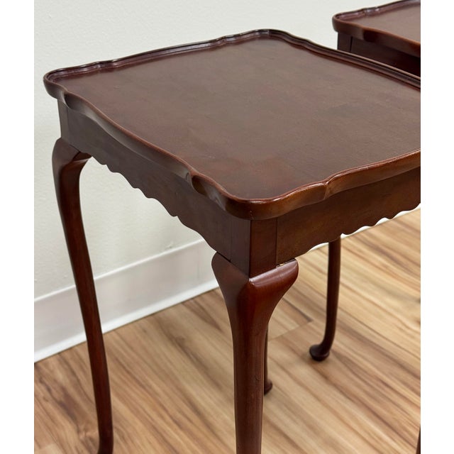 Vintage Bombay Company Scalloped Edge Queen Anne Style Side Table Pair For Sale - Image 11 of 12