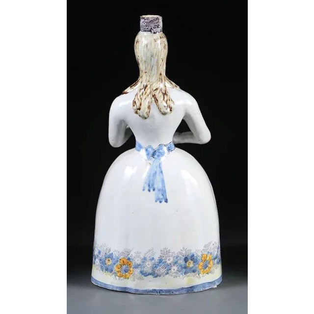 19th Century Continental Tin Glaze Figural Woman Decanter For Sale - Image 9 of 11