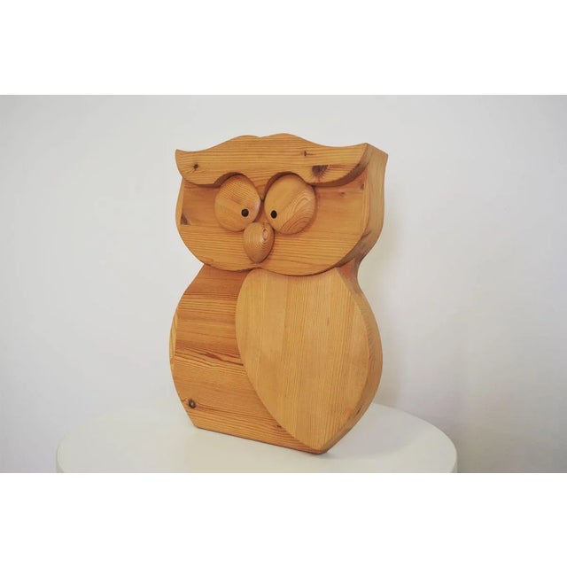 Brown Wood Carving Owl, 1980s For Sale - Image 8 of 11