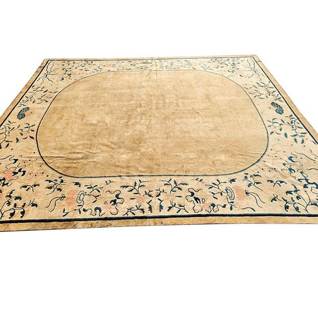 Textile 1890s Unique Beige Open Field Floral Antique Chinese Peking Rug 11' 4'' X 14' For Sale - Image 7 of 8