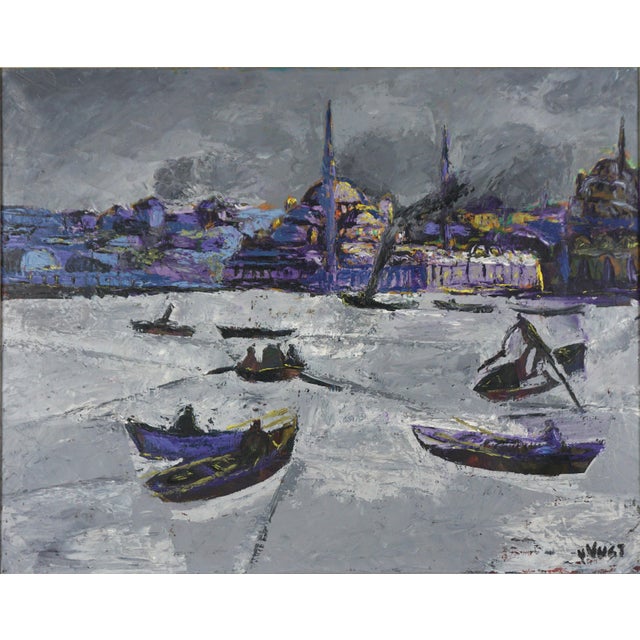 Mid Century Modern Impasto Oil Painting -- Venice at Sunset with St. Mark's Basilica Wonderful and evocative modern...