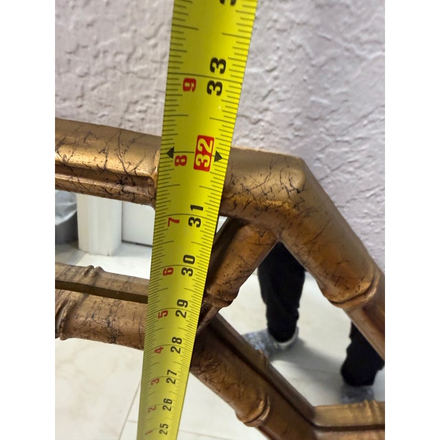 Chinoiserie Faux Bamboo Gold Giltwood Hexagonal Mirror For Sale - Image 4 of 7