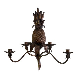 Vintage Italian Tole Iron Pineapple Four-Light Wall Sconce With Copper-Tone Finish For Sale