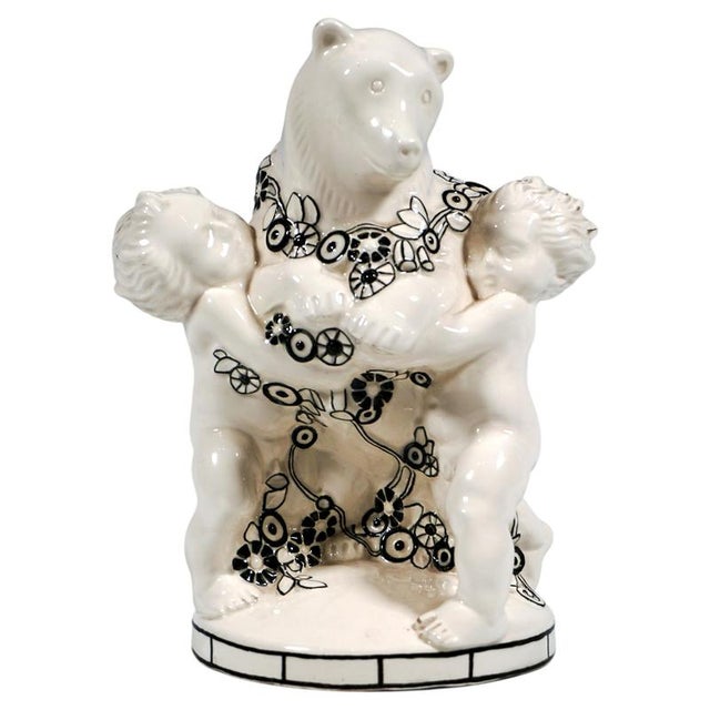 Black Standing Bear with Putti by Michael Powolny for Vienna Ceramics, 1910s For Sale - Image 8 of 8