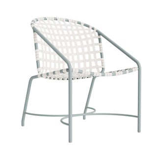 Brown Jordan Kantan Aluminum Arm Chair in Harbor with White Lite Vinyl Strapping For Sale