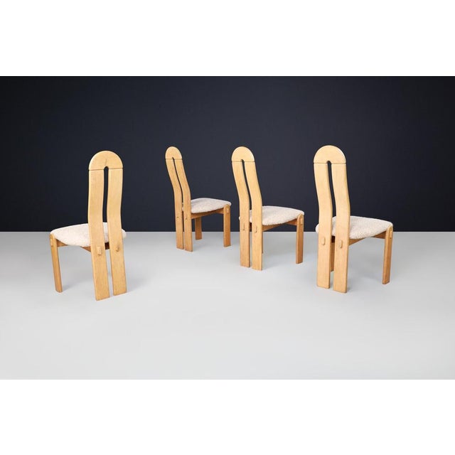 Modern Scandinavian High Back Oak Dining Chairs with Teddy Upholstery, 1970s, Set of 4 For Sale - Image 4 of 10