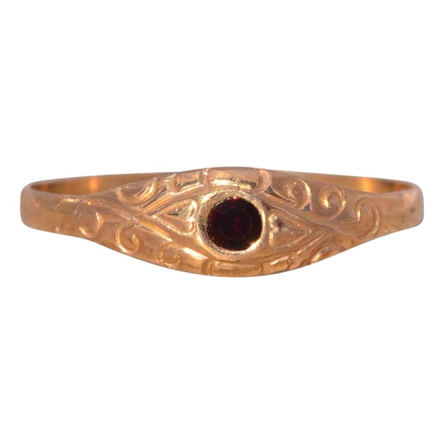 The Swan Hill: Childs Antique Garnet Ring in Yellow Gold For Sale