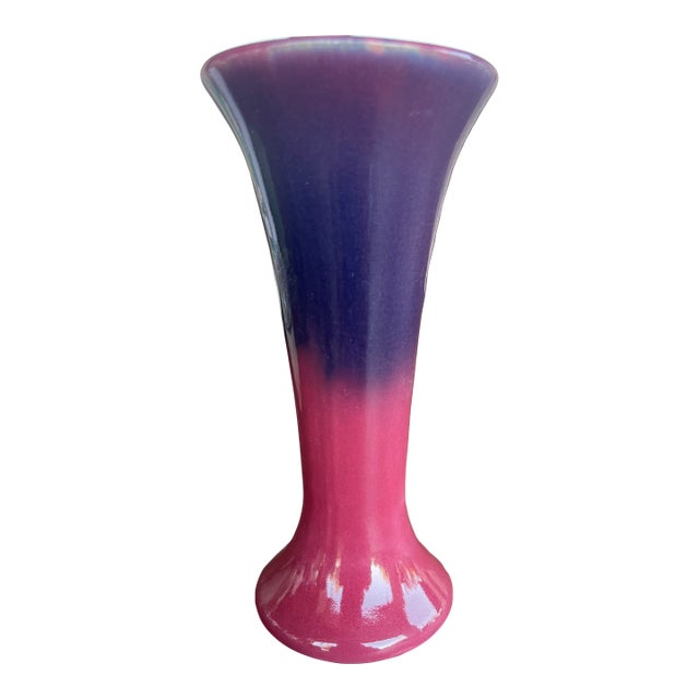 Vintage Cliftwood Art Pottery(Morton) Unmarked Small Maroon/Blue Trumpet Vase For Sale