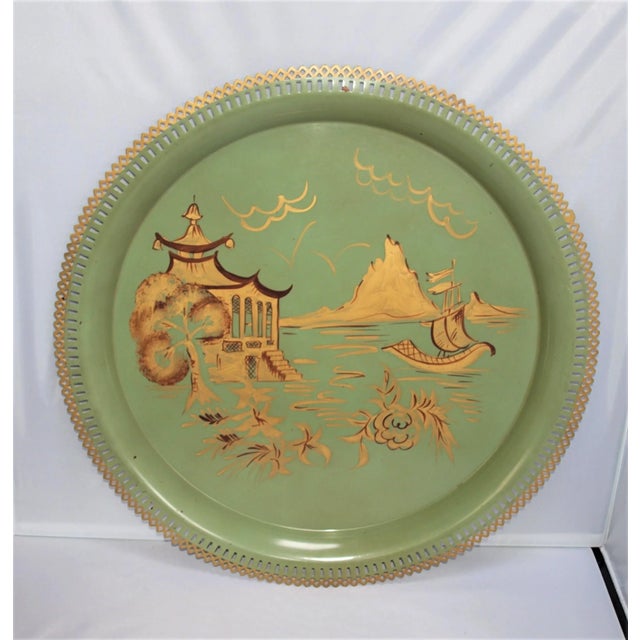 Mid Century Asian Round Painted Tray For Sale In San Francisco - Image 6 of 6