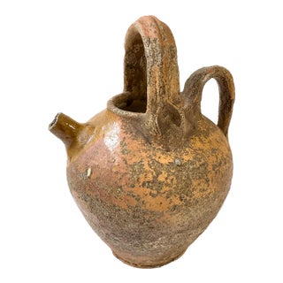 Antique French Partially Glazed Terracotta Cruche Jug, C. 1900 For Sale