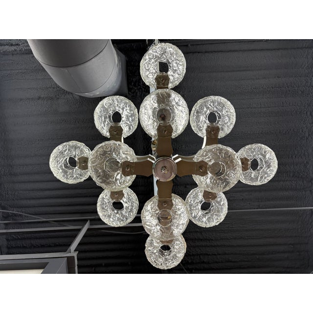 Mid-Century Modern Italian Modern Chrome, Stainless and Glass Chandelier by Oscar Torlasco For Sale - Image 3 of 11