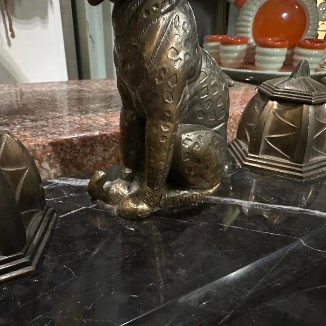 Art Deco 1920s Art Deco Black and White Marble and Metal French Inkwell For Sale - Image 3 of 12