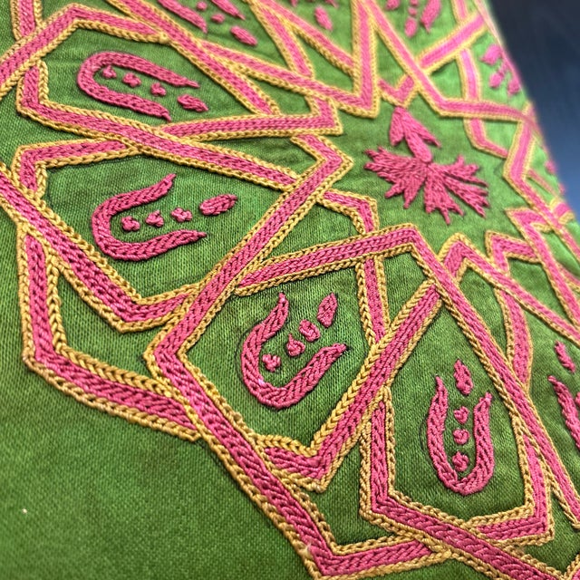 Tribal Silk Hand Embroidered Suzani and Ikat Hand Dyed Pillow With New Insert For Sale - Image 3 of 10