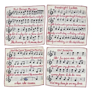 Vintage Set 4 Falflax Musical Song Linen Holiday Cocktail Napkins For Sale