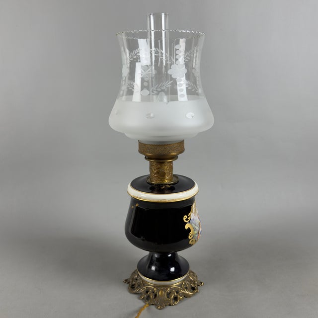 Vintage Porcelain, Brass, and Glass Table Lamp from Limoges, France For Sale - Image 3 of 16