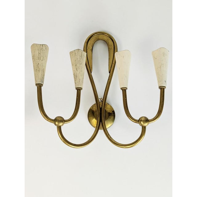 Ivory Metal and Brass Four-Light Wall Lamps, 1950s, Set of 4 For Sale - Image 14 of 18