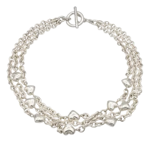 Mid 20th Century Vintage Tiffany & Co. Sterling Silver 3-Strand Heart Toggle Necklace