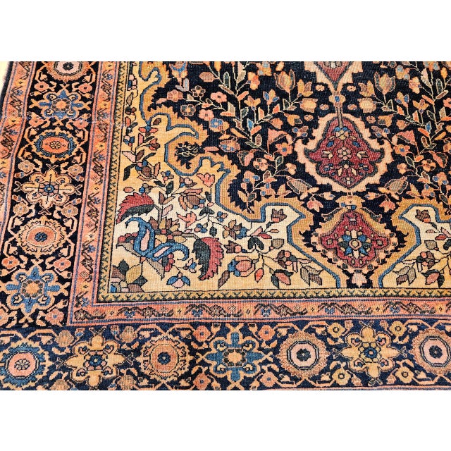 19th Century Persian Farahan Sarouk Rug, Hand-Knotted Wool, Floral Pattern, Navy & Plum Red, 4x6 For Sale - Image 16 of 18