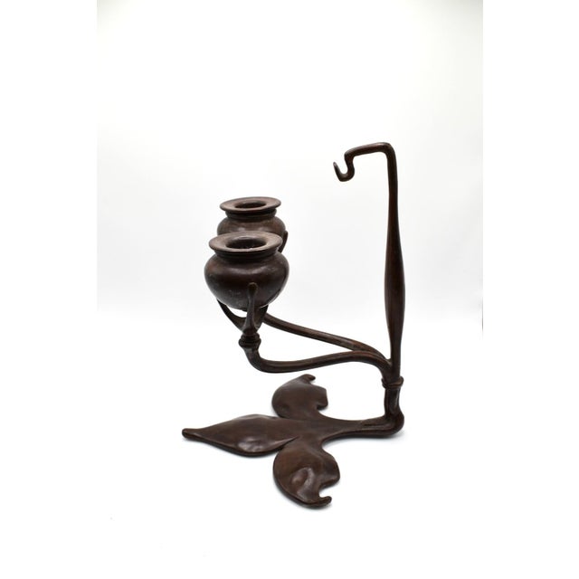 Art Nouveau 1910s Pair of Tiffany Studios Art Nouveau Bronze Candlesticks For Sale - Image 3 of 10