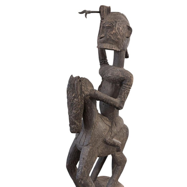 African Lg Old African Dogon Hand Carved Wood Horseman Mali 31" H W/Stand For Sale - Image 3 of 9