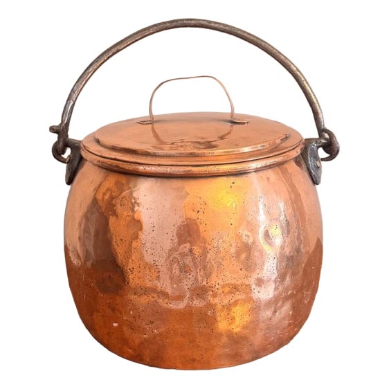 Large Antique George III Copper Lidded Pot, 1800s For Sale