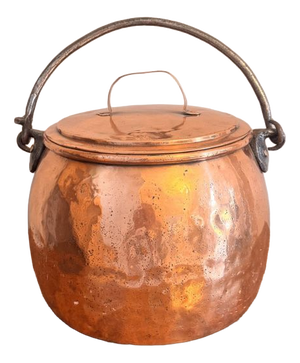 Large Antique George III Copper Lidded Pot, 1800s