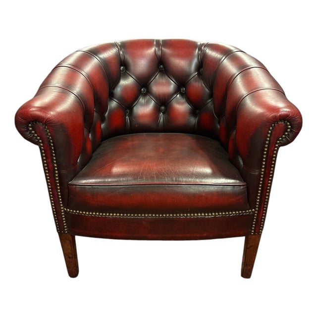 Vintage Chesterfield-Style Club Chair in Oxblood Leather For Sale