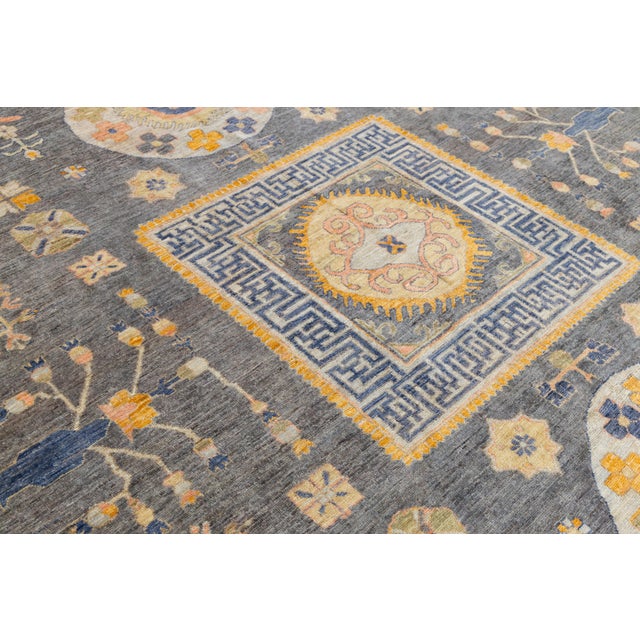 12x14 Modern Khotan Style Charcoal & Gold Handmade Wool Area Rug For Sale - Image 11 of 11