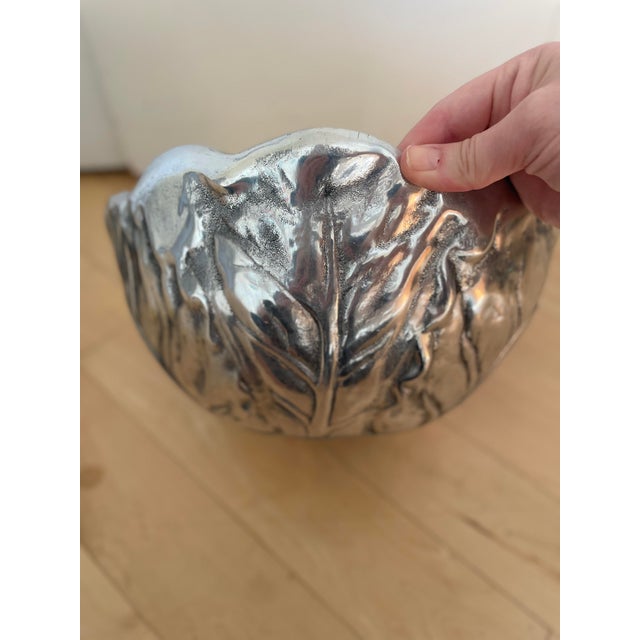 1980s Large Mexican Pewter Cabbage Ware Leaf Serving Bowl For Sale - Image 5 of 11