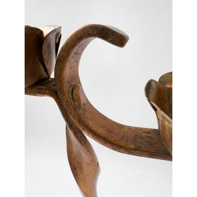 Antique Arts & Crafts Copper Double Pricket Candlestick, C. 1900–1930, Brutalist Style For Sale - Image 14 of 18