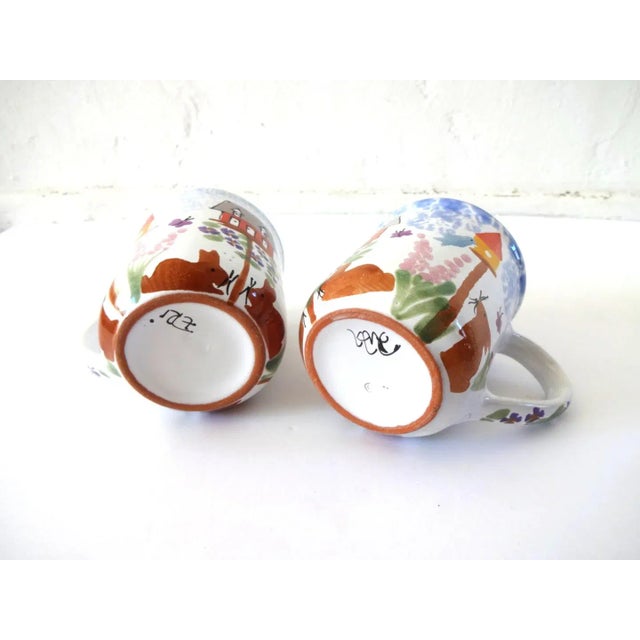 Antique White Vintage Hand-Painted Mugs With Bunnies & Birds - a Pair For Sale - Image 8 of 9