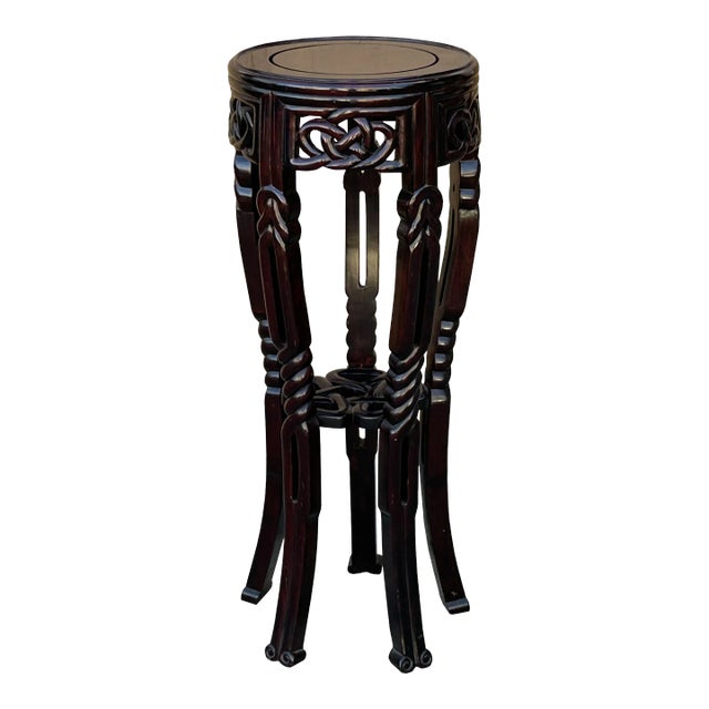 Oriental Round Brown Twist Knot 5 Legs Plant Stand Pedestal Table For Sale