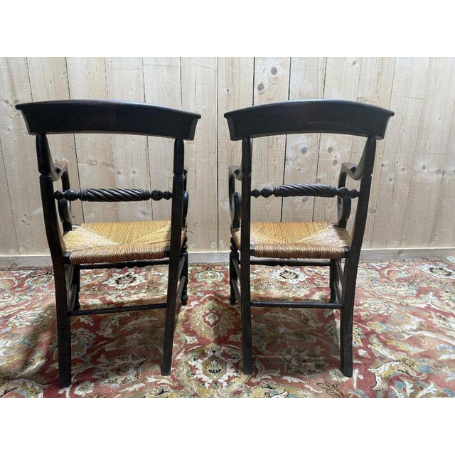 Rustic Straw-Seated Armchairs, Set of 2 For Sale - Image 6 of 10