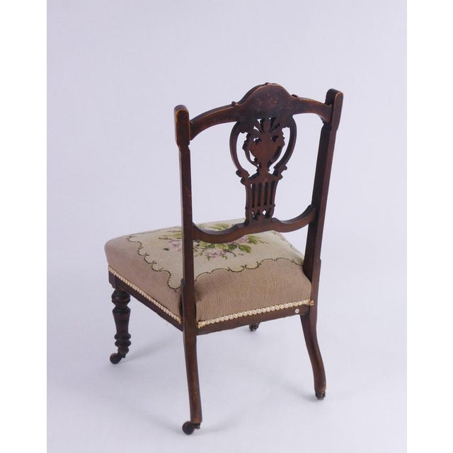 Antique English Needlepoint Chair with Wheels, 1890s For Sale - Image 4 of 8