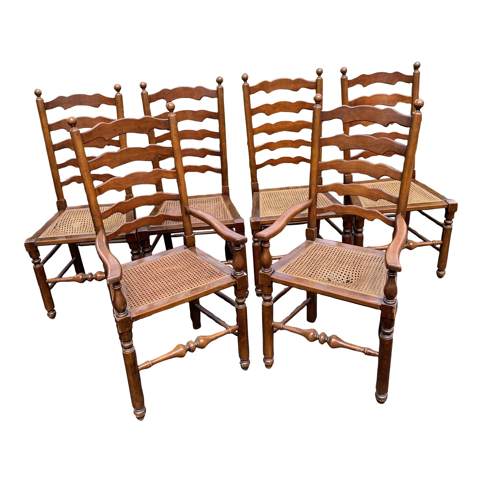 Vintage Baker Ladder Back Dining Chairs With Caning Rush Seating in