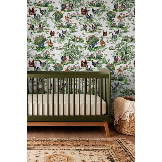 Textile Cluckingham Farm Toile Grasscloth Wallpaper by House Party | Egg White | 8 Yards For Sale - Image 7 of 10
