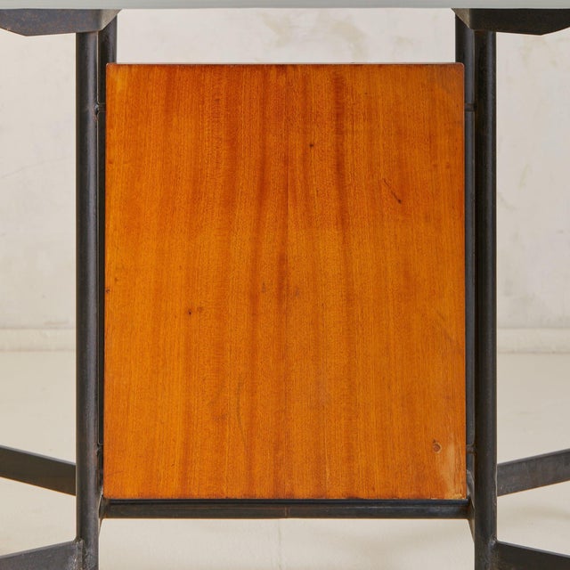 Italian Iron + Glass Desk or Console with Inset Wood Panel, 1950s For Sale - Image 10 of 11