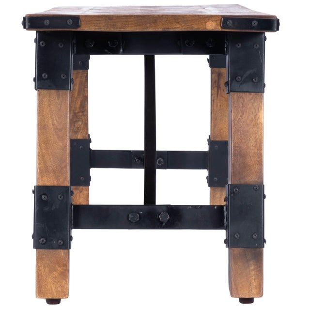 2020s Mountain Lodge Wood & Metal 51"W Bench, Natural Wood For Sale - Image 5 of 9