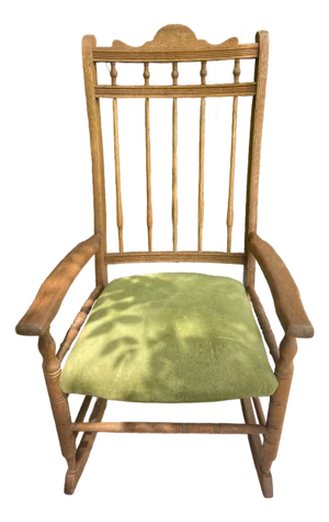 Antique Victorian Early Mission Style Spindle Back Rocking Chair W Upholstered Seat