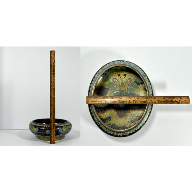 Antique Chinese Cloisonne Bowl: Dragon & Flaming Pearl Design For Sale - Image 10 of 10