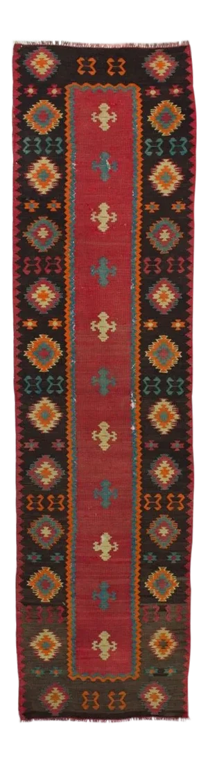1960s Vintage Bulgarian Kilim Runner Rug - 2′11″ × 10′9″