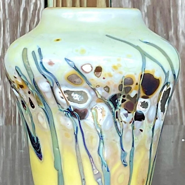 Glass Vintage Boho Abstract Art Glass Vase For Sale - Image 7 of 12