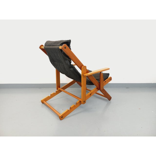 Vintage Adjustable Folding Chaise Lounge in Pine and Faux Leather, 1960s For Sale - Image 9 of 17