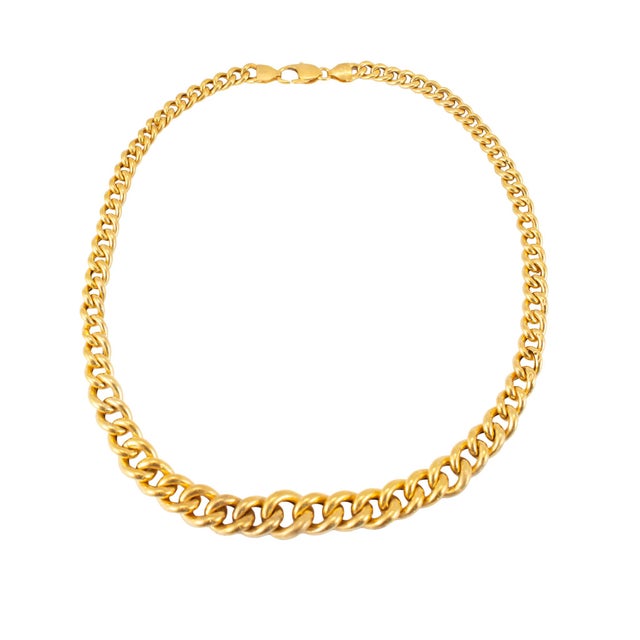 Vintage 18k Yellow Gold Chunky Graduated Curb Link Chain Necklace For Sale - Image 4 of 8