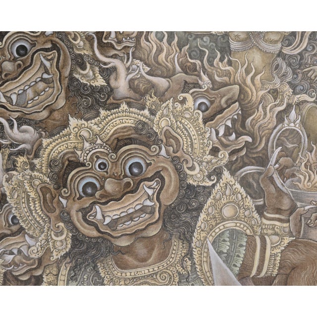 Tribal The Goddess Kali Appears to a Hunter - Vintage Balinese Ubud Painting Mask Dance by Konci For Sale - Image 3 of 5