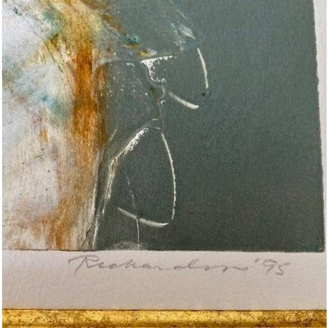 Original, Signed Framed Art in Teal, Gold and Tobacco by Jean Richardson For Sale - Image 4 of 12