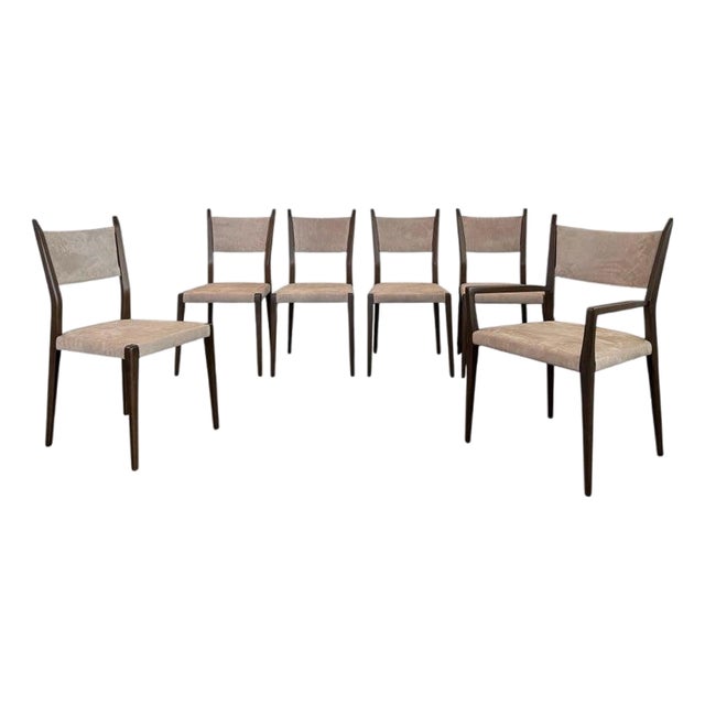 Mid-Century Modern Mahogany and Suede Dining Chairs by Paul McCobb for Calvin For Sale