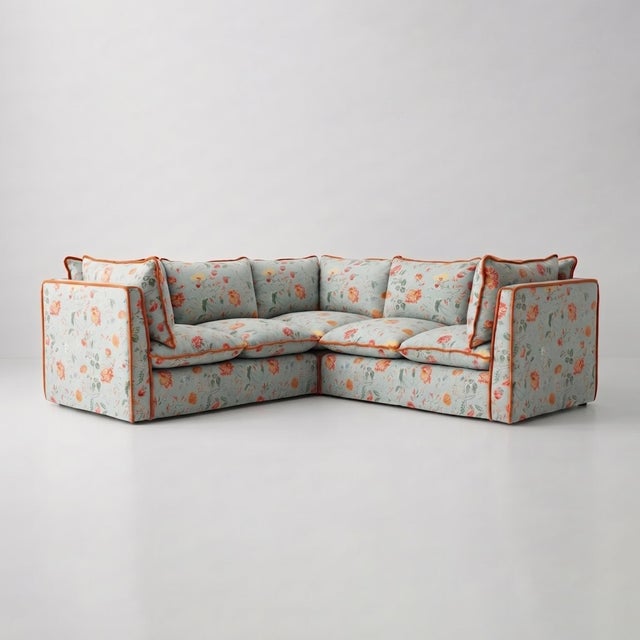 Not Yet Made - Made To Order Sophie Conran Coco 3x3 Sectional Sofa - Andrew Martin Wildwood Duck Egg with Contrast Welt Knife Edge Cushion For Sale - Image 5 of 5