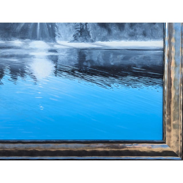 Paint Bruce Herchenrader Contemporary Blue Toned Realistic Forested Lake Landscape Nature Painting, 2010 For Sale - Image 7 of 11