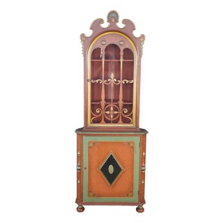 Antique 1930s Mechanics Furniture Corner Curio Display Cabinet Cupboard 72" For Sale